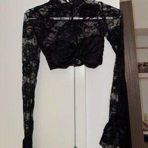 Elegant Black Lace Long Sleeve Top